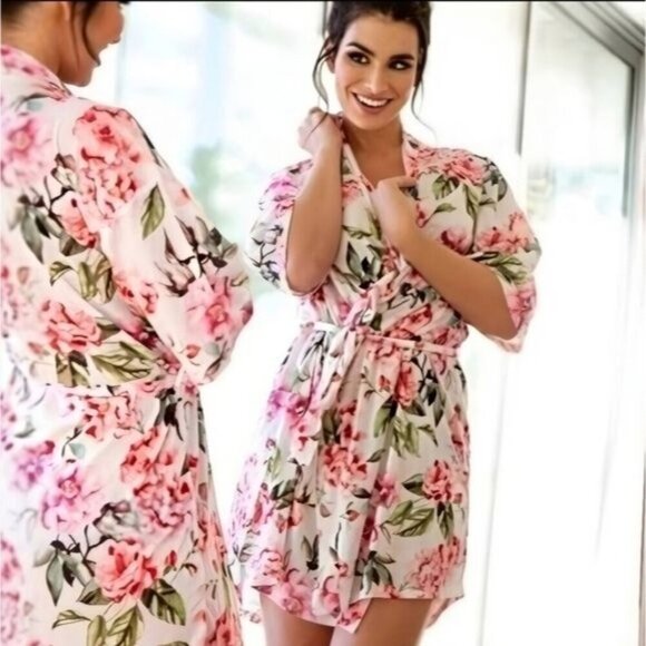MuMu Floral Bridal Robe ✦ Garden of Blooms ✦ One Size Kimono Wrap NWOT - Picture 3 of 10